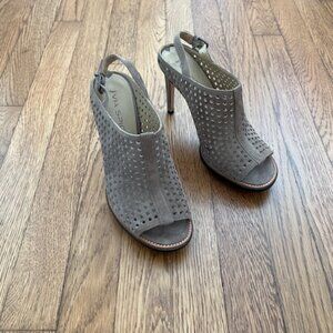 High Slingback Suede Open Toe Pumps by Via Spiga, Size 7